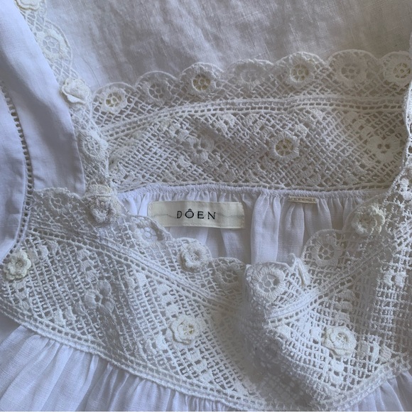 Doen Almadia Ramie Lace Square Neck Short Sleeve Mini Dress Salt - Picture 9 of 14